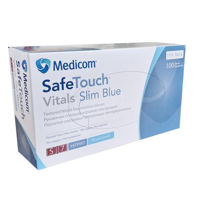 Нітрилові рукавички SafeTouch® Vitals™ Slim Blue неопудрені S - Medicom 1175-TG2-B фото