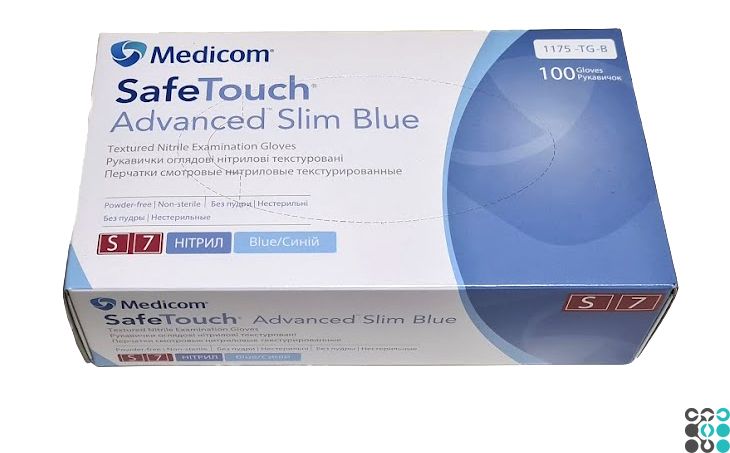 Нітрилові рукавички SafeTouch® Advanced Slim Blue неопудрені M - Medicom gloves-st-m фото