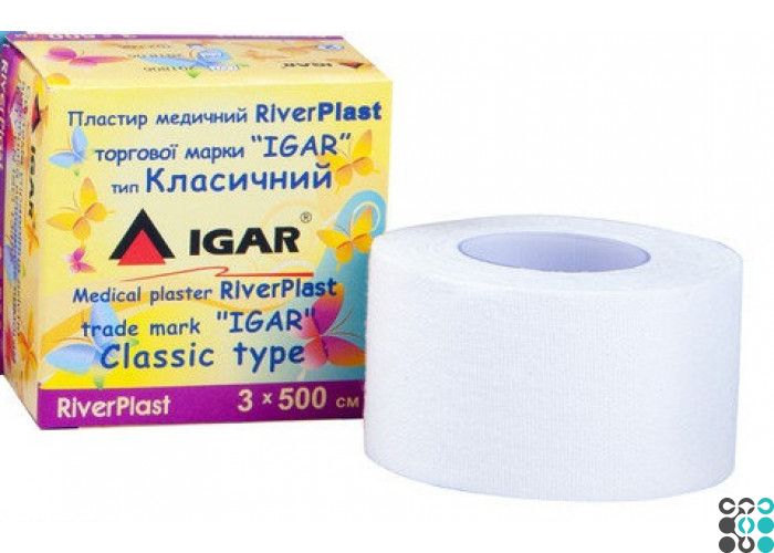 Пластир медичний RiverPlast тип Класичний (на бавовняній основі) 3x500 “IGAR” igar-3x500-rpbv фото