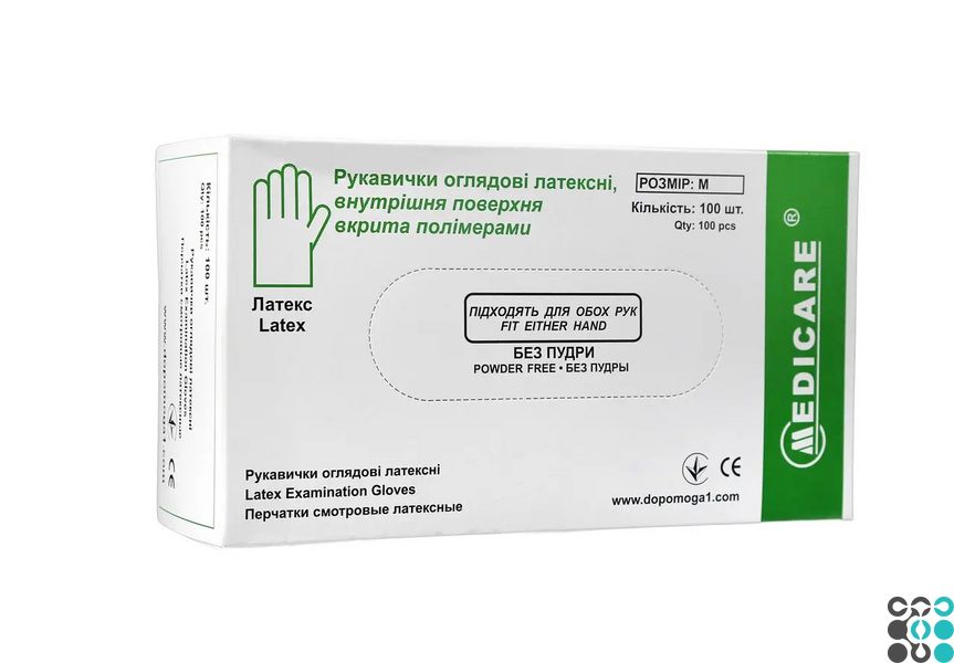 Латексні рукавички оглядові нестерильні, без пудри, текстуровані, M - Medicare mc100m фото