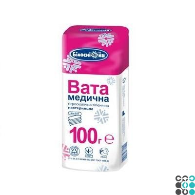 Вата медична гігроскопічна гігієнічна нестерильна, Зиг-Заг, 100 г - Білосніжка vata-bs-100 фото